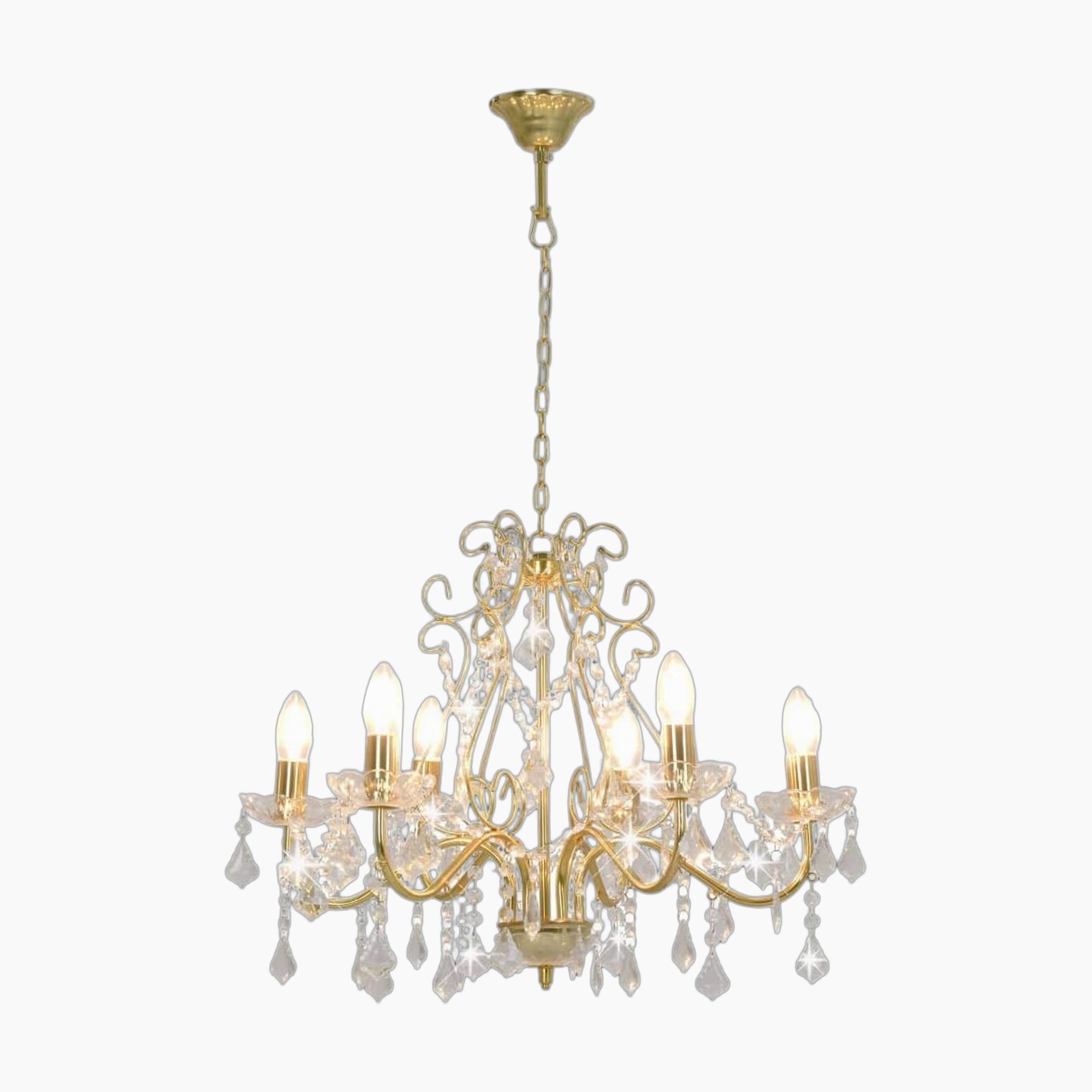 Lustre couloir en cristal doré à perles 6 x E14