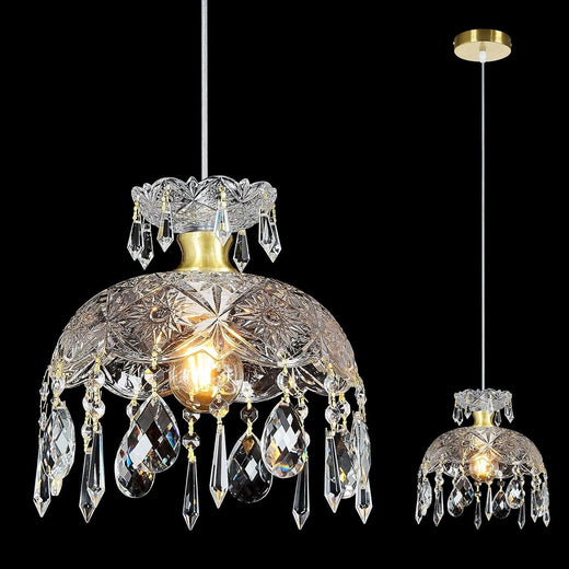 Modern Bronze Glass Pendant Light 25 cm with Clear Crystal Ball E27 Height Adjustable Vintage Style for Kitchen Island Bedroom Dining Room Living Room Chandelier