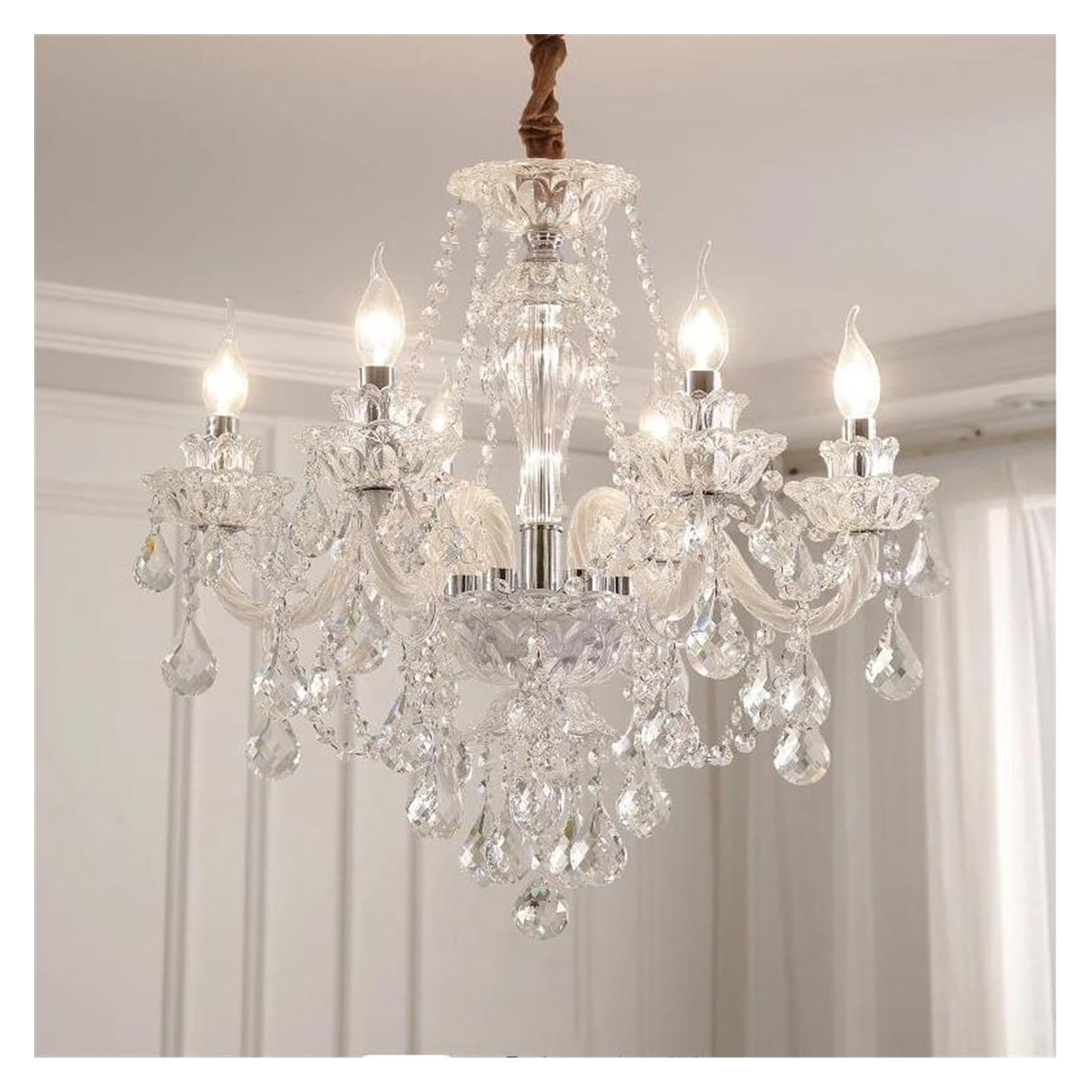 Générique Lustre en cristal salon salle à manger chambre boutique LED bougie K9 lampe européen simple moderne éclairage lumière luxe(8Head D70xH60CM)