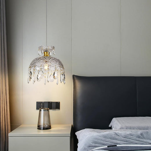 Modern Bronze Glass Pendant Light 25 cm with Clear Crystal Ball E27 Height Adjustable Vintage Style for Kitchen Island Bedroom Dining Room Living Room Chandelier