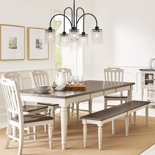 Ganeed Crystal Pendant Light Modern Metal Pendant Light for Dining Room Living Room Bedroom with Black Teardrop Shade 6 Lights