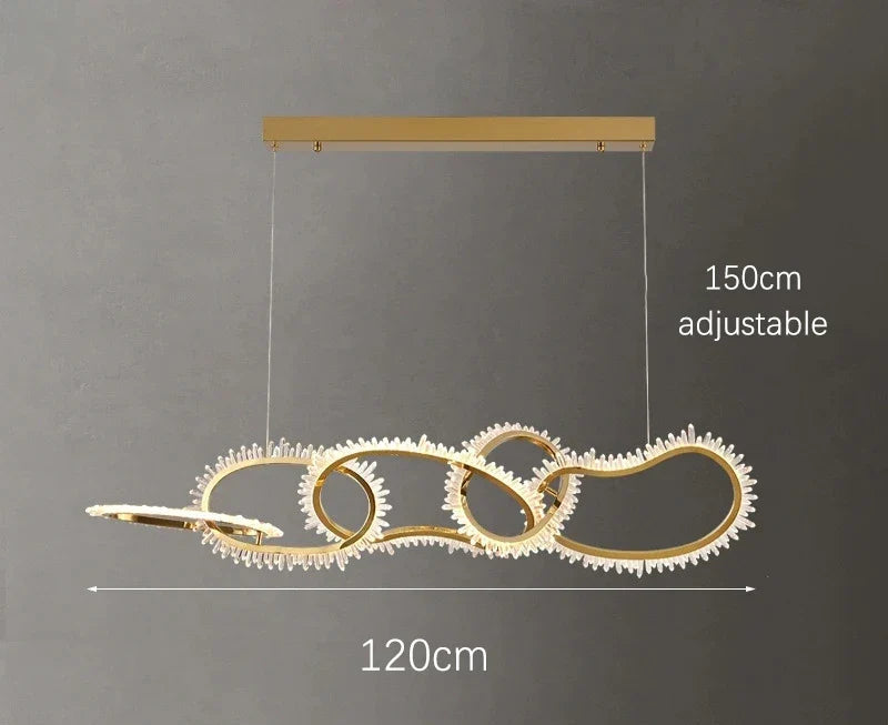 Grand Lustre en Cristal avec Design Moderne et Anneaux LED