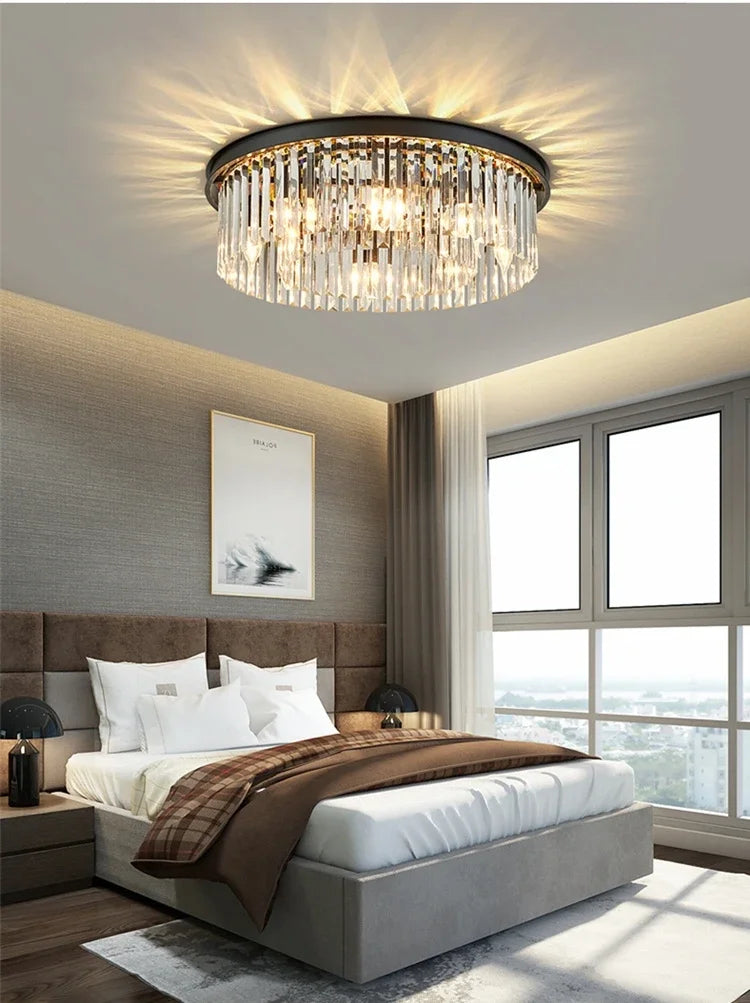 Lustre Cristal Moderne Design Élégant Métal Doré Forme Géométrique