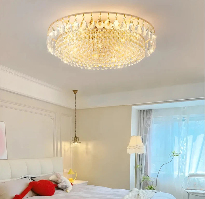 Lustre art déco en cristal LED moderne pour intérieur, matériel fer, installation semi-encastrée.