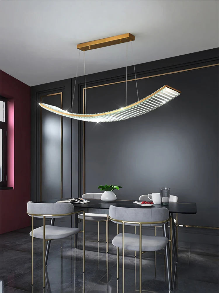 Lustre Doré Cristal pour Cuisine Moderne avec Éclairage LED