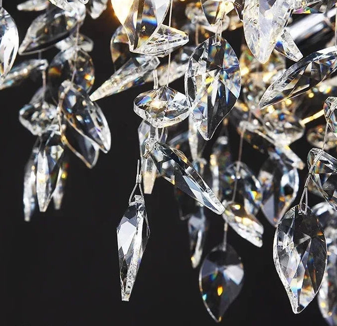 Lustre salle à manger en cristal design moderne branches arrondies chrome