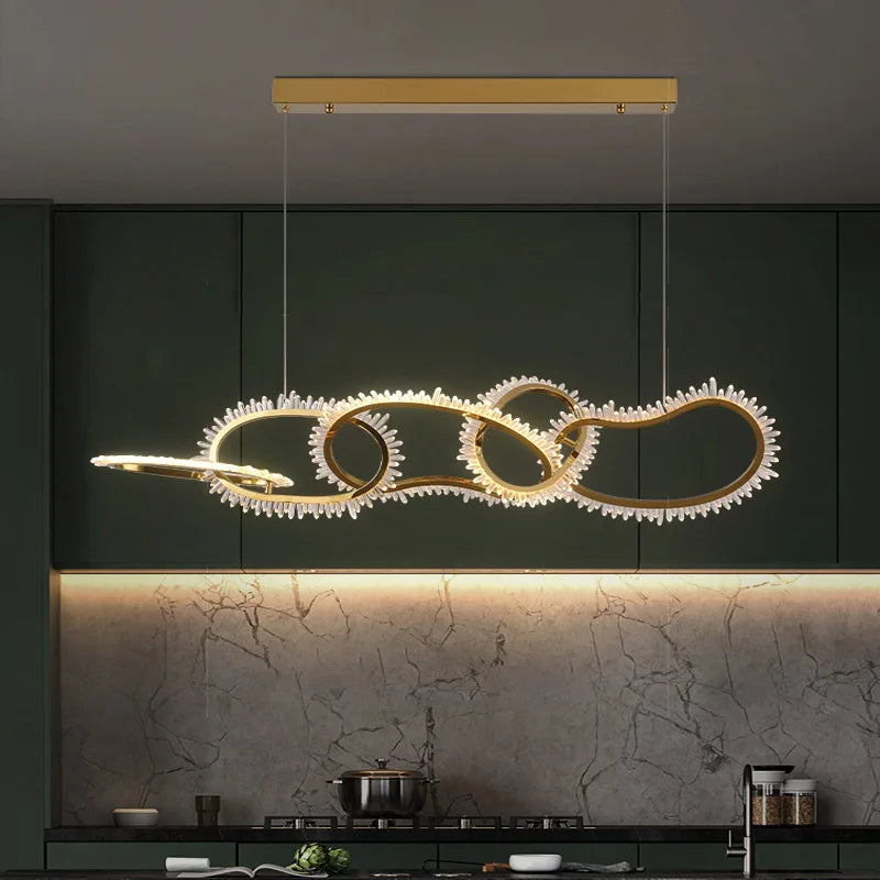Grand Lustre en Cristal avec Design Moderne et Anneaux LED
