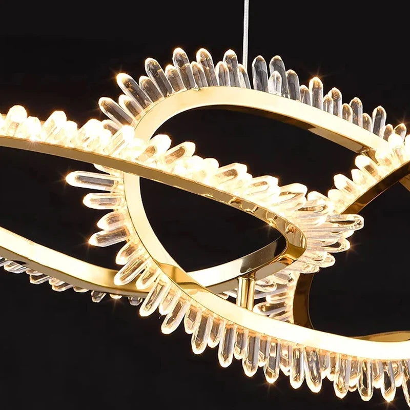 Grand Lustre en Cristal avec Design Moderne et Anneaux LED