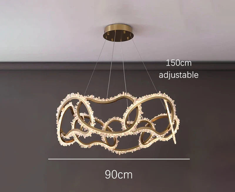 Grand Lustre en Cristal avec Design Moderne et Anneaux LED
