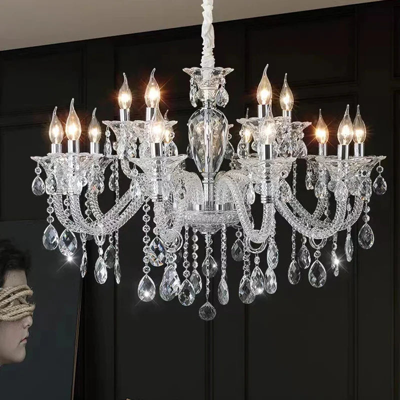 Lustre Baroque en Cristal avec Éléments en Verre pour Ambiance Luxueuse