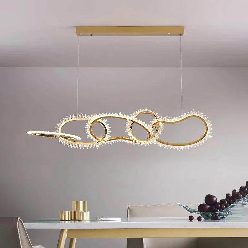Grand Lustre en Cristal avec Design Moderne et Anneaux LED