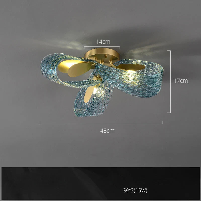 Lustre en Verre Cristal avec LED, Design Artistique Doré