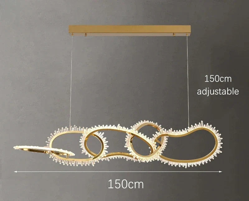 Grand Lustre en Cristal avec Design Moderne et Anneaux LED