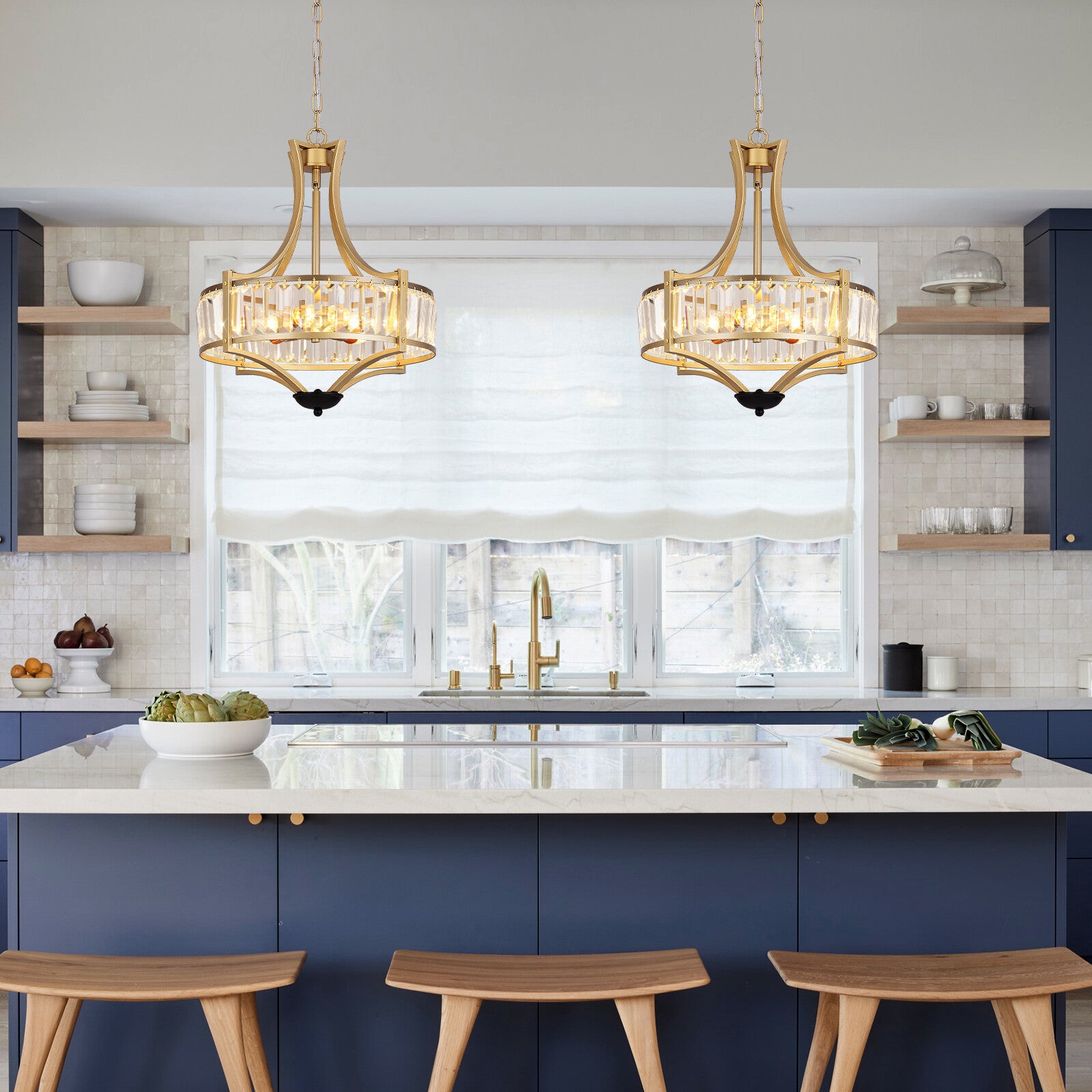 Eleganter Kronleuchter aus Kristallglas 5-Leuchten Deckenpendelleuchte E14 DE