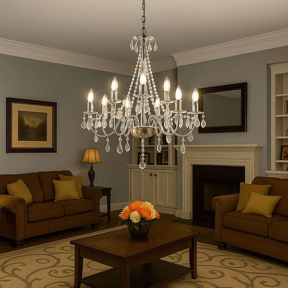 Kronleuchter Pendelleuchte Lüster Wohnzimmerlampe 9 flammig Kristalle H 153 cm