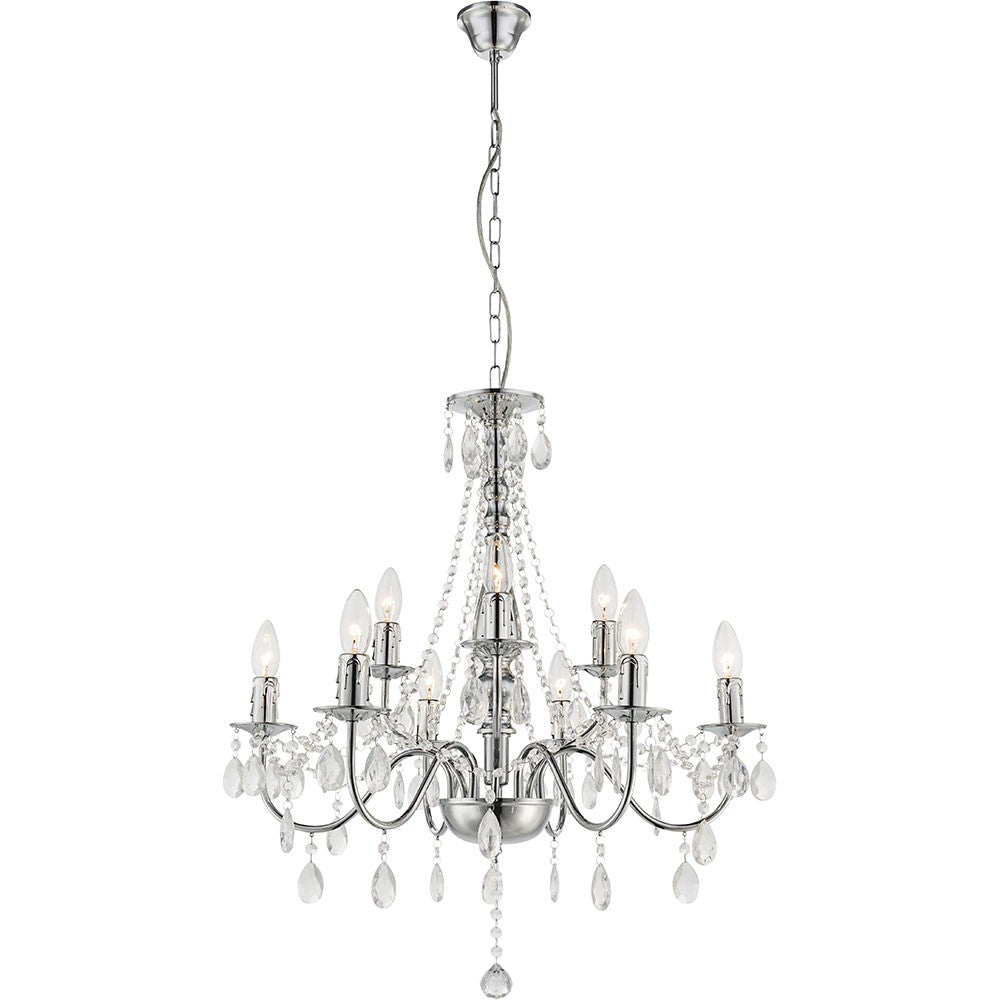 Kronleuchter Pendelleuchte Lüster Wohnzimmerlampe 9 flammig Kristalle H 153 cm